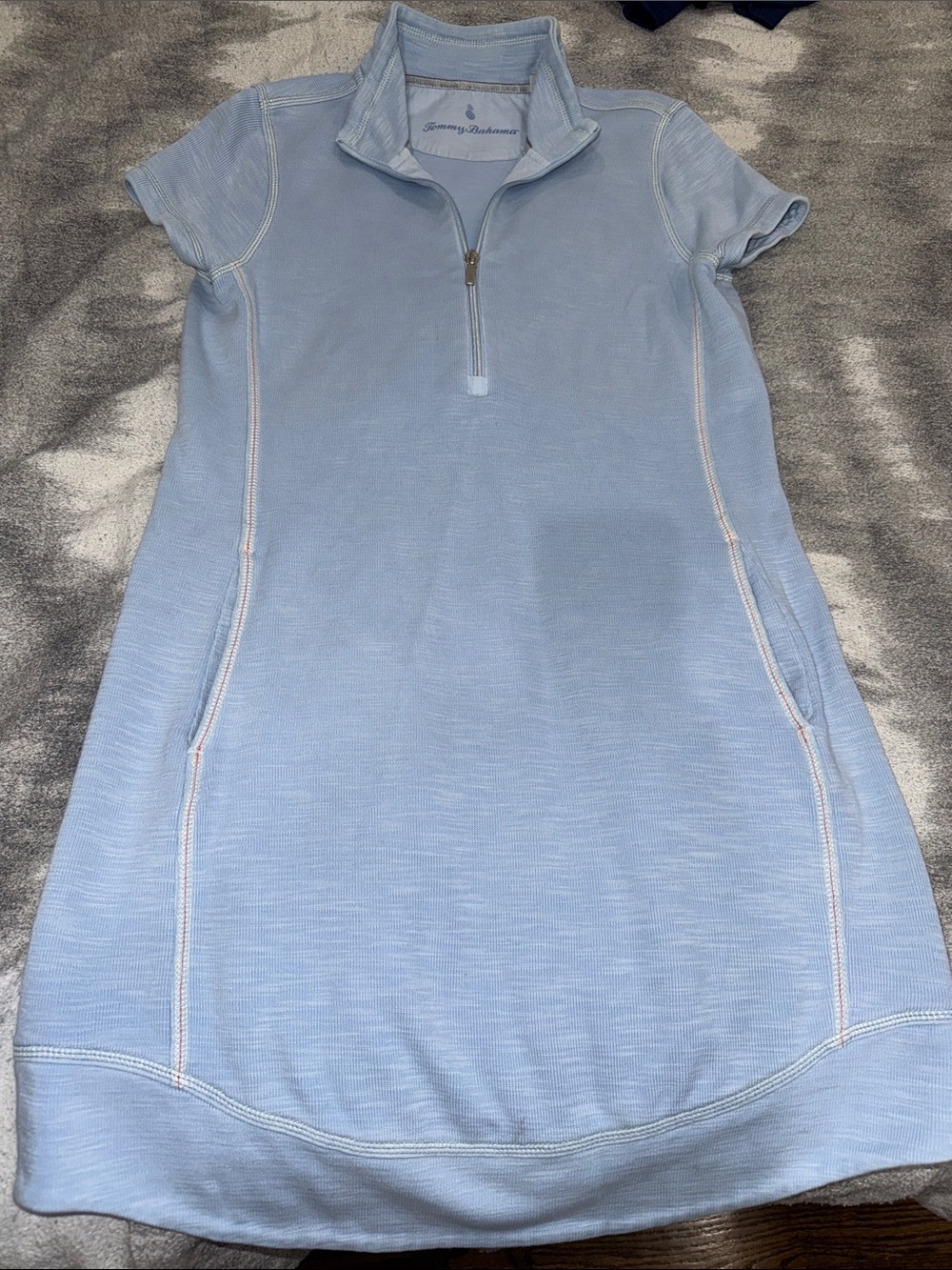 Tommy Bahama Soft Sky Blue Half‑Zip Polo Dress Small